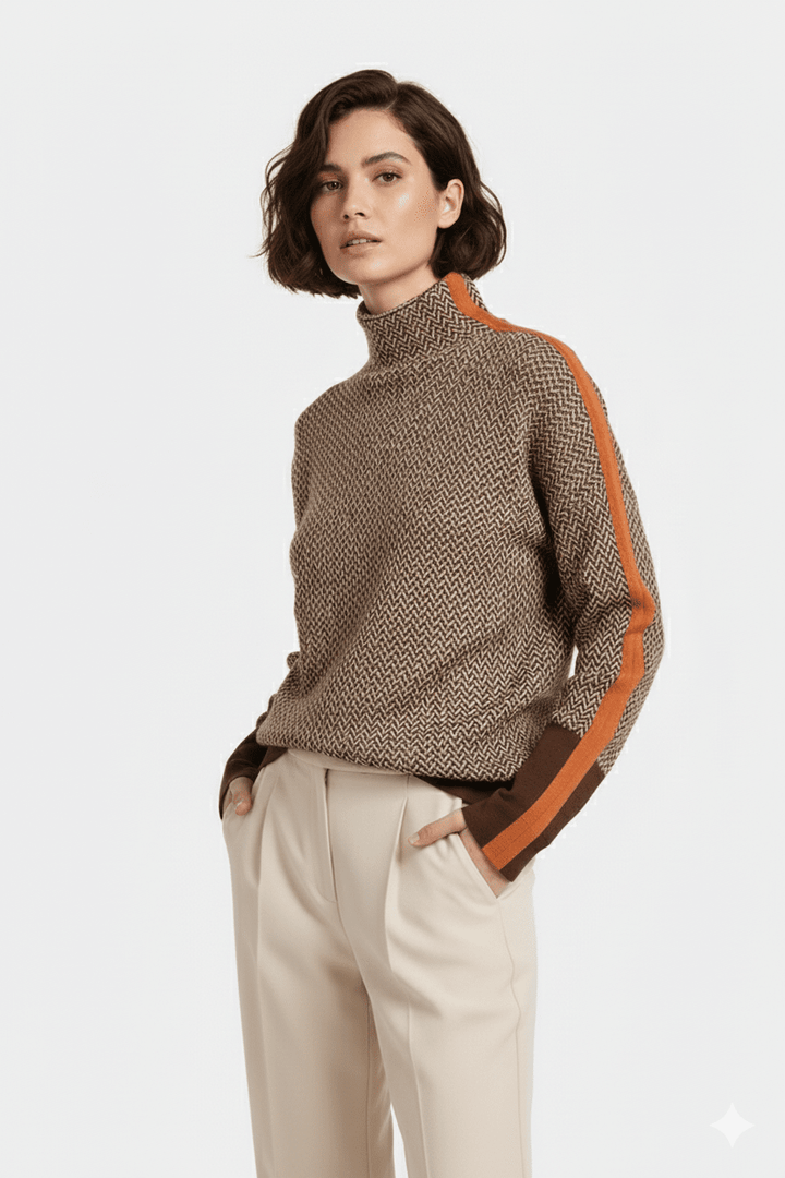 Clémence | Pull à col montant avec des rayures contrastées saisissantes