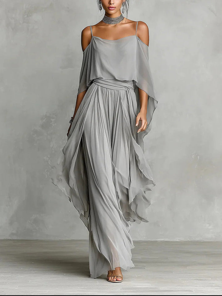 Élise | Ensemble fluide gris avec top à bretelles et pantalon léger
