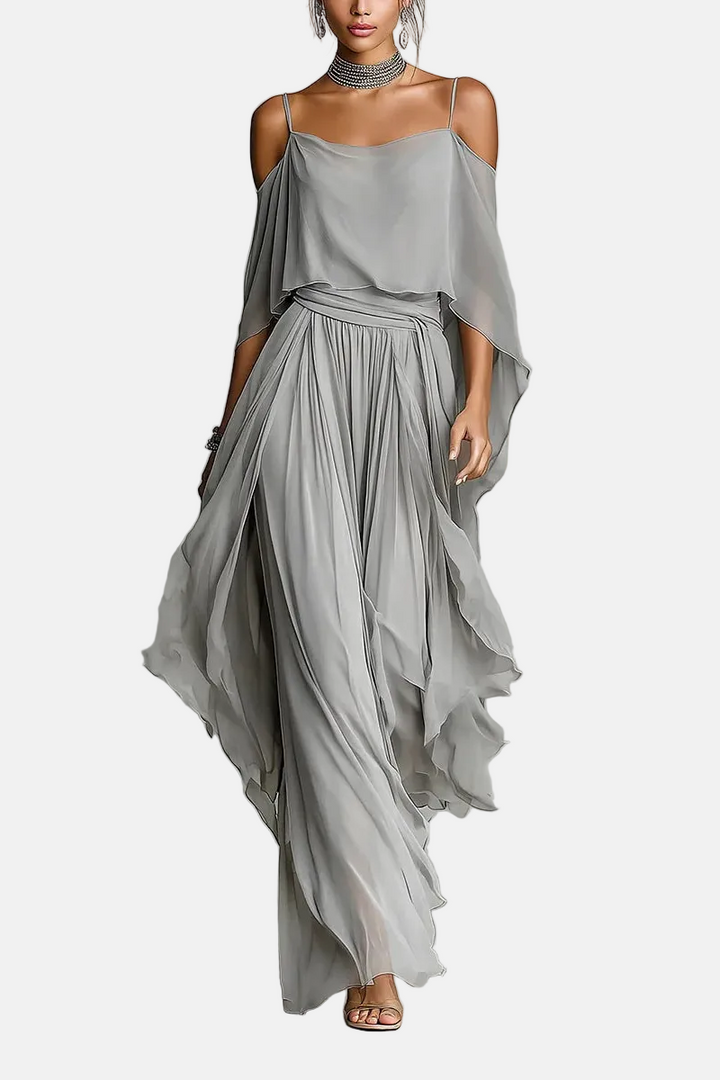 Élise | Ensemble fluide gris avec top à bretelles et pantalon léger