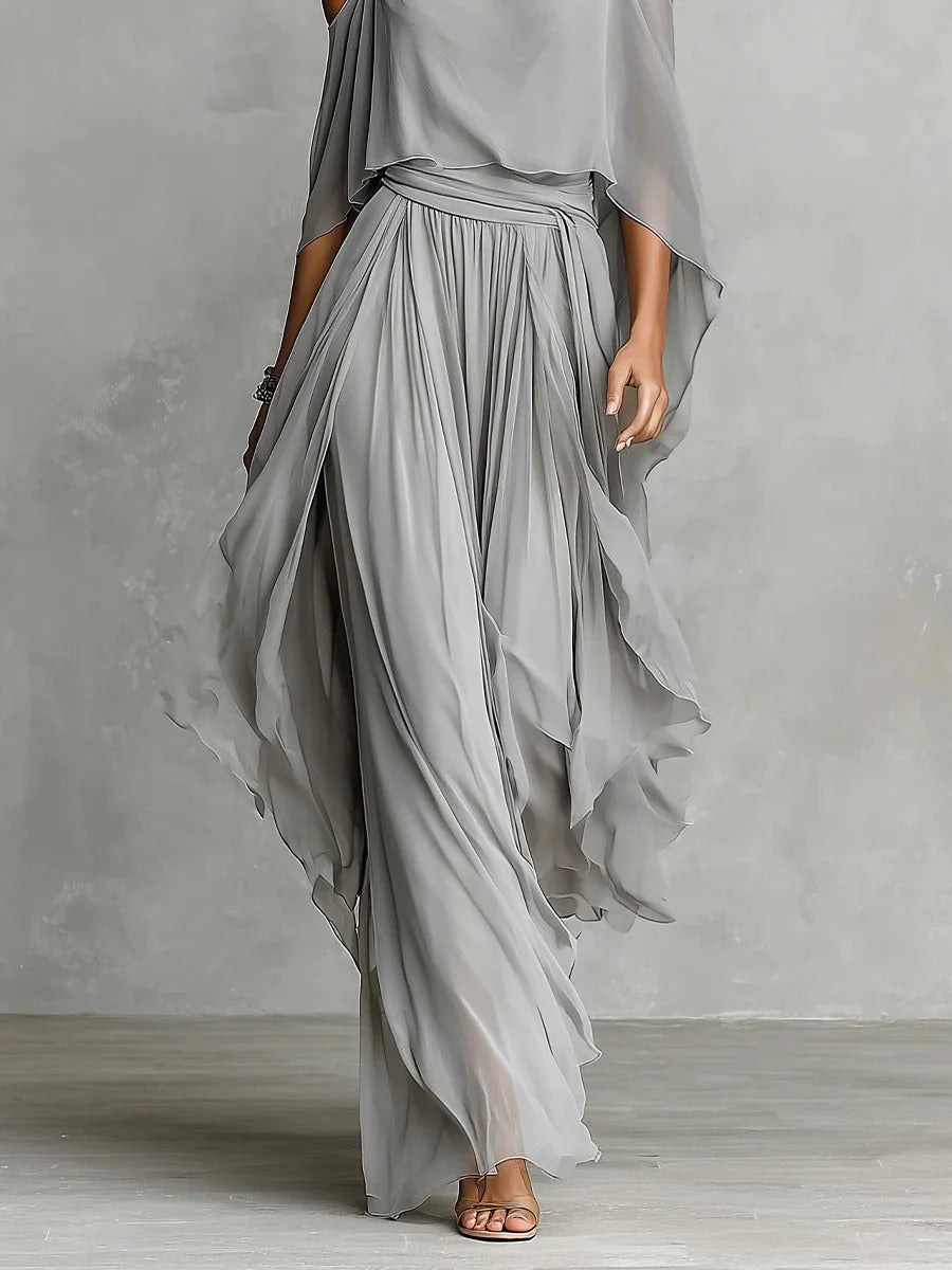 Élise | Ensemble fluide gris avec top à bretelles et pantalon léger